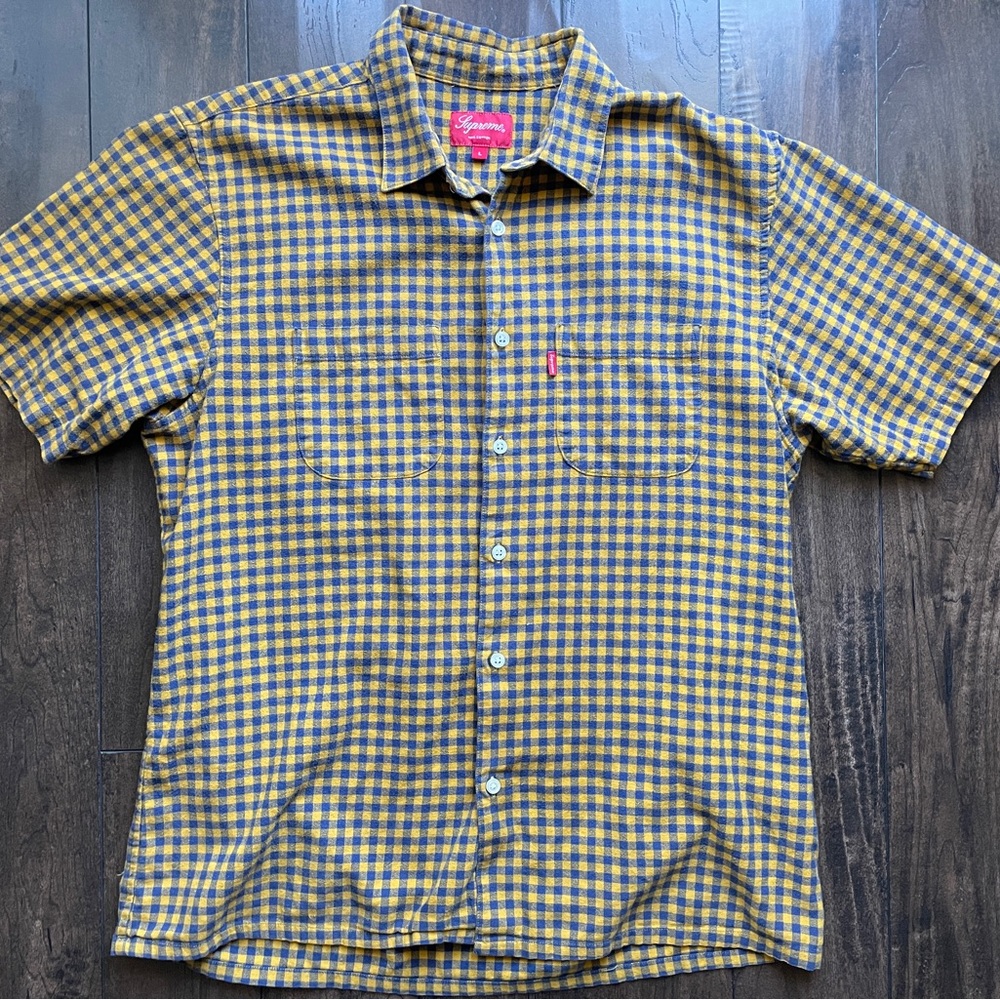 Supreme Flannel Gingham S/S Button Up Shirt sz L